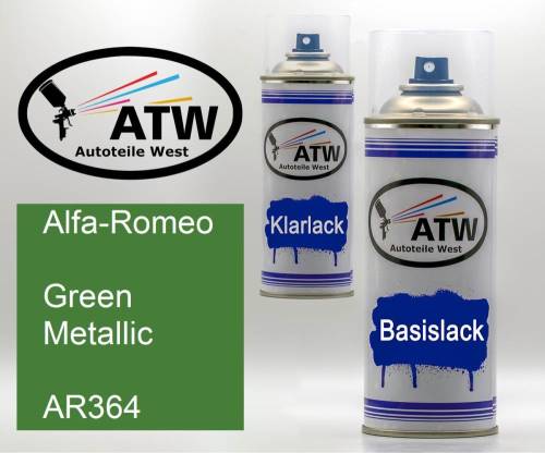 Alfa-Romeo, Green Metallic, AR364: 400ml Sprühdose + 400ml Klarlack - Set, von ATW Autoteile West.